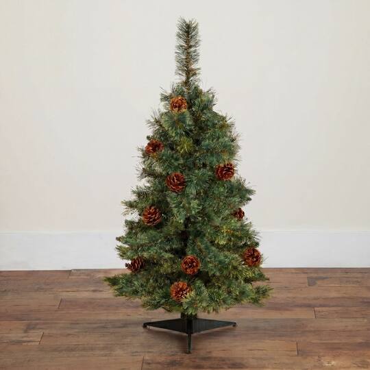 Nearly Natural 3ft. Unlit Green Mountain Pine with Pinecones Artificial Christmas Tree